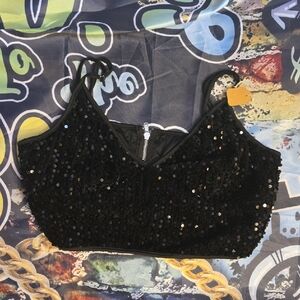 SHEIN Sparkling Black Sequin Crop Top